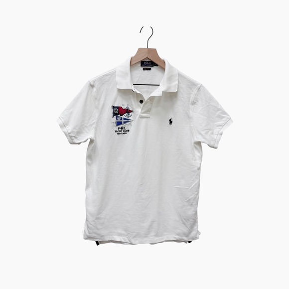 Polo Ralph Lauren Mens White P.R.L. Yacht Club Custom Fit Polo Shirt L - Picture 1 of 6